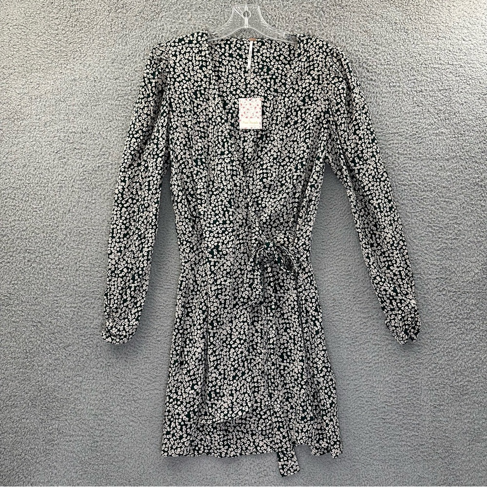 NWT Free People Kinsley Wrap Dress Pine Needle Combo Floral Green Mini Women's 6